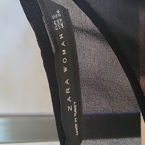 ZARA Pleated Chiffon Peasant Semi Sheer Top Size Small - Picture 5 of 6